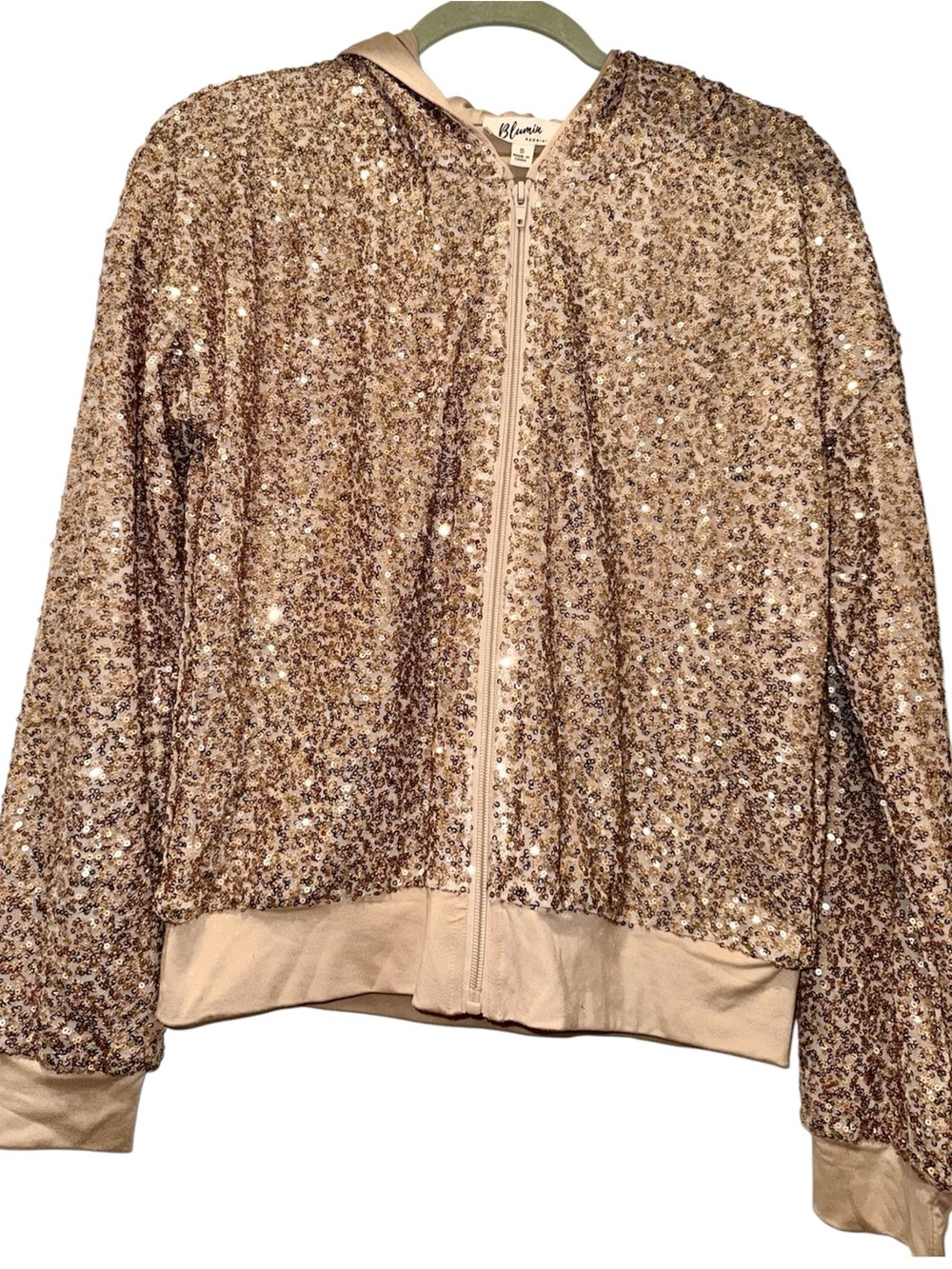 Blumin Apparel, Gold Sequin Bomber Jacket With Hood! SMALL. BRAND NEW W/ TAGS!🏷️ - Picture 8 of 9